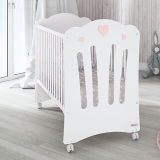 CUNA CORAZONES 60X120 BLANCO MATE ROSA BEBE TRAMA